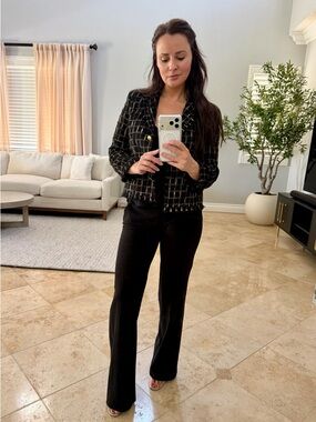 Alice + Olivia Black Tweed Blazer with Gold Threading